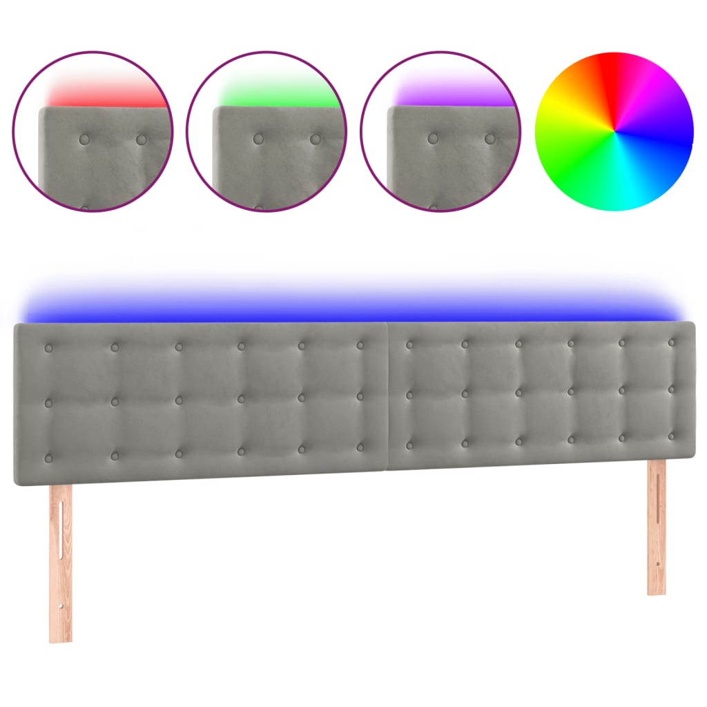 vidaXL Čelo postele s LED světle šedé 180x5x78/88 cm samet