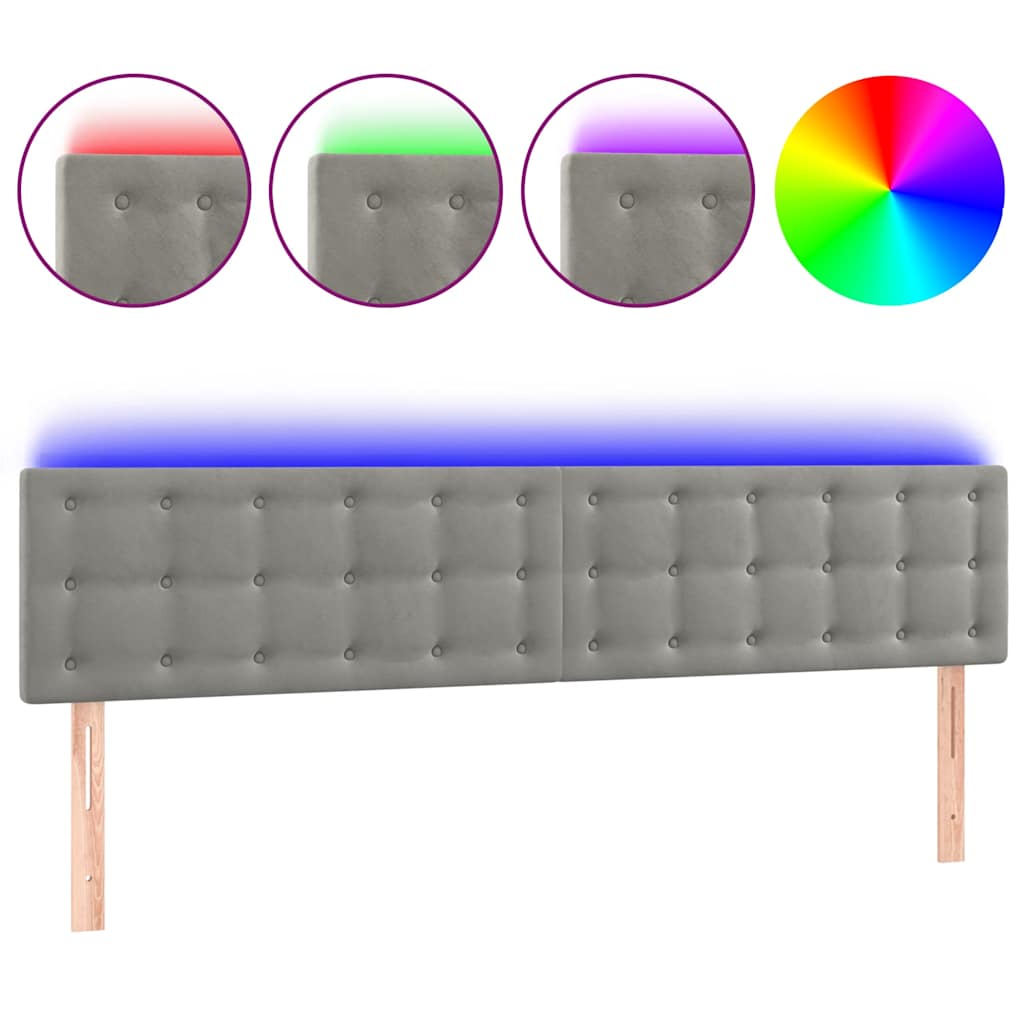 vidaXL Hoofdbord LED 180x5x78/88 cm fluweel lichtgrijs grijs, foto 3