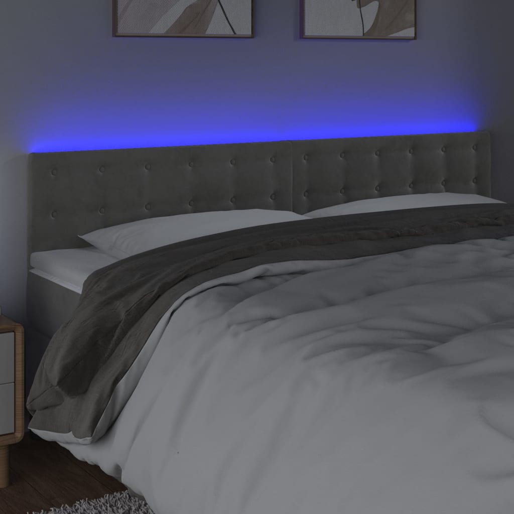 vidaXL Hoofdbord LED 180x5x78/88 cm fluweel lichtgrijs afbeelding