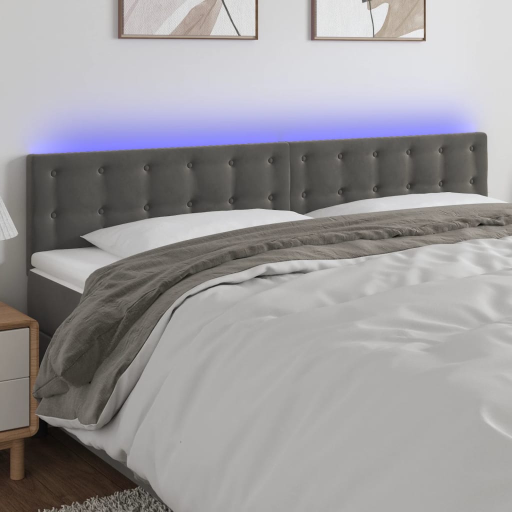 vidaXL Tăblie de pat cu LED, gri închis, 180x5x78/88 cm, catifea