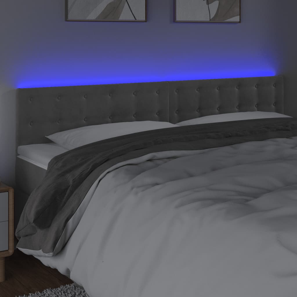vidaXL Hoofdbord LED 200x5x78/88 cm fluweel lichtgrijs afbeelding