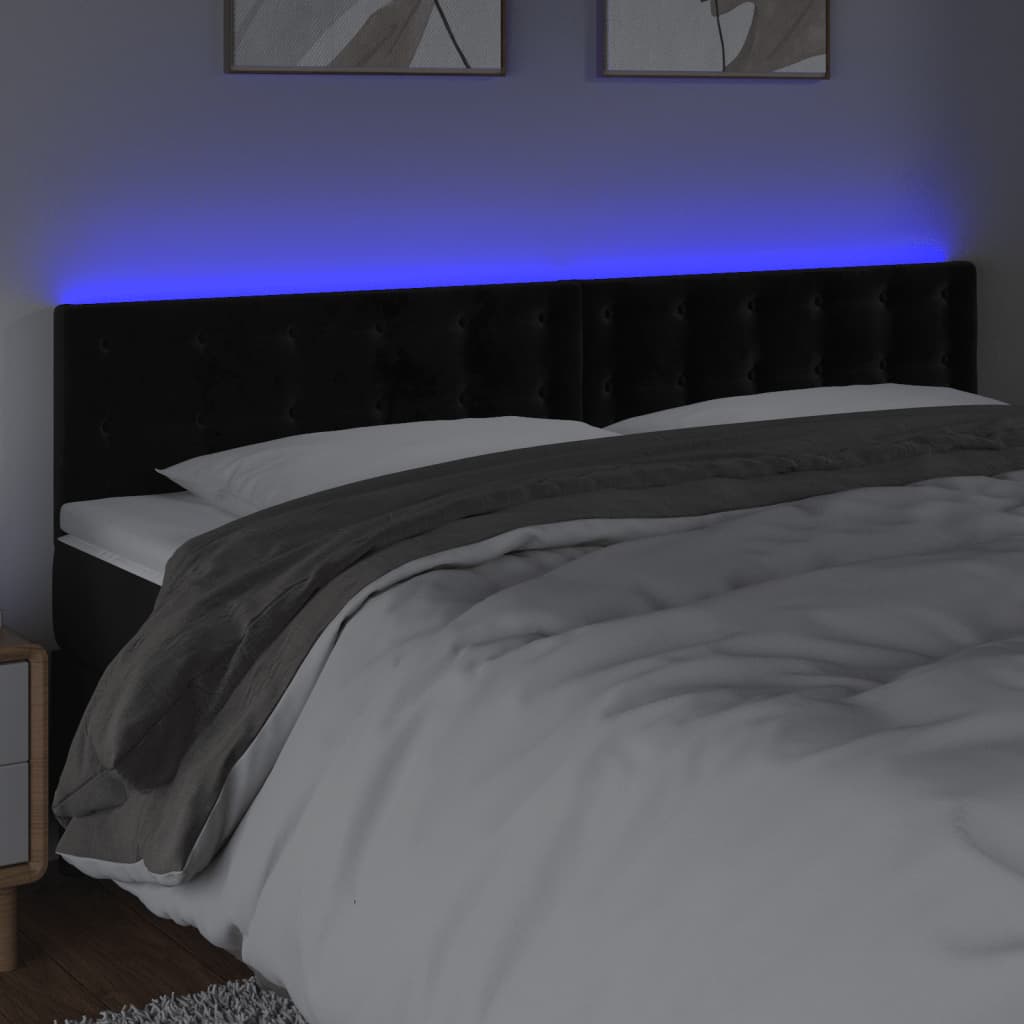 vidaXL Hoofdbord LED 200x5x78/88 cm fluweel zwart afbeelding