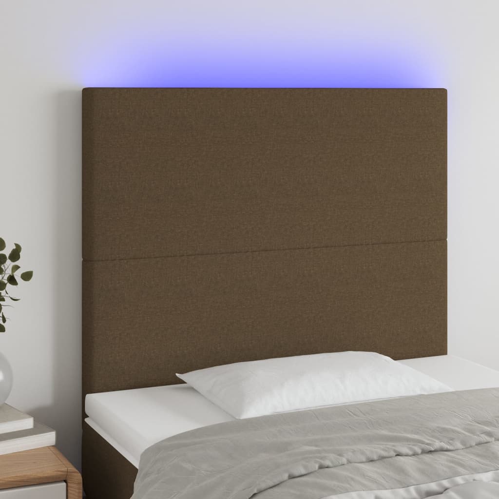 LED posteljno vzglavje temno rjavo 80x5x118/128 cm blago