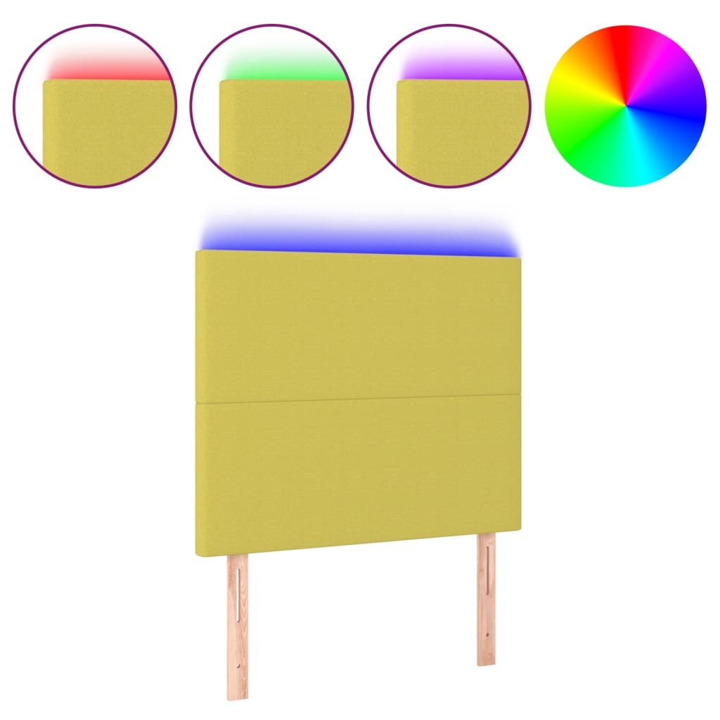 LED горна табла за легло, зелена, 80x5x118/128 см, плат