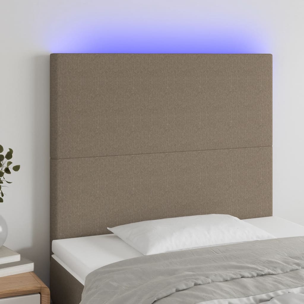 vidaXL sengegavl med LED-lys 100x5x118/128 cm stof gråbrun