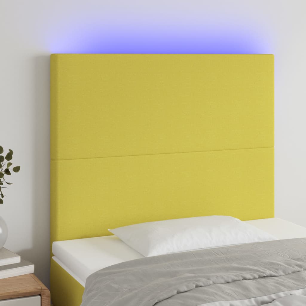 vidaXL Tăblie de pat cu LED, verde, 100x5x118/128 cm, textil