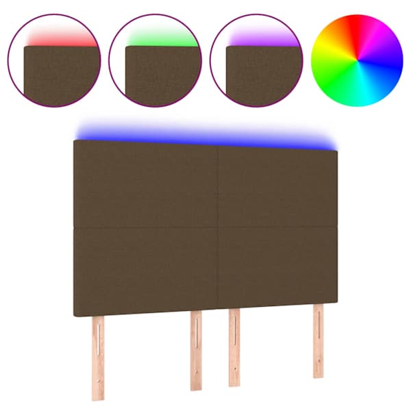 vidaXL LED-voodipeats, tumepruun, 144x5x118/128 cm, kangas