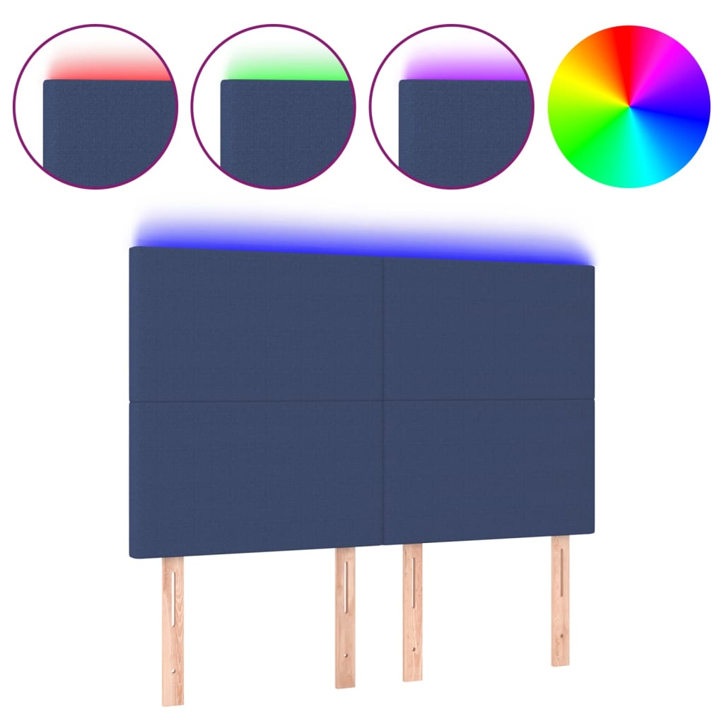 vidaXL Čelo postele s LED modré 144x5x118/128 cm textil