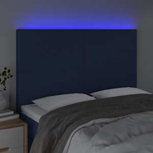 Čelo postele s LED modré 144x5x118/128 cm textil - obrázek 3