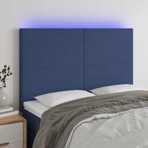 Čelo postele s LED modré 144x5x118/128 cm textil - obrázek 1