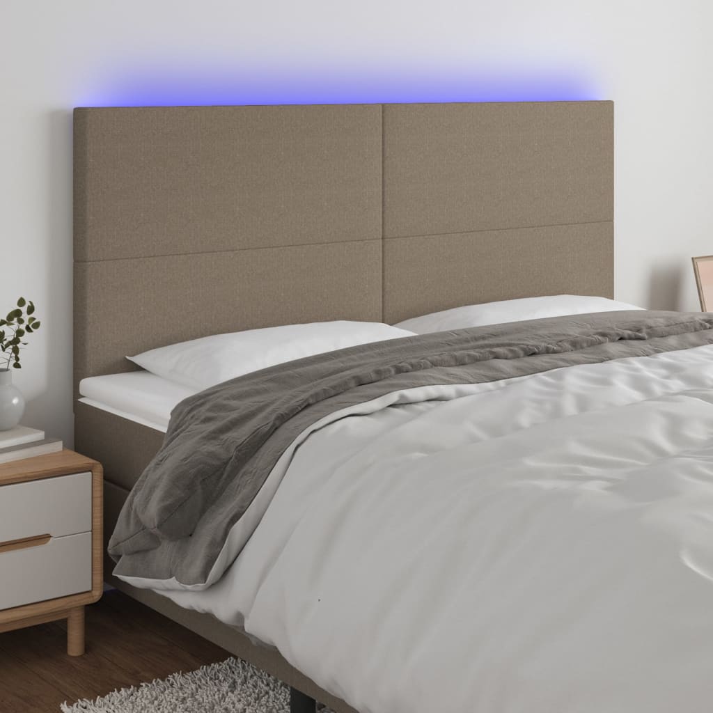 vidaXL Tăblie de pat cu LED, gri taupe, 160x5x118/128 cm, textil