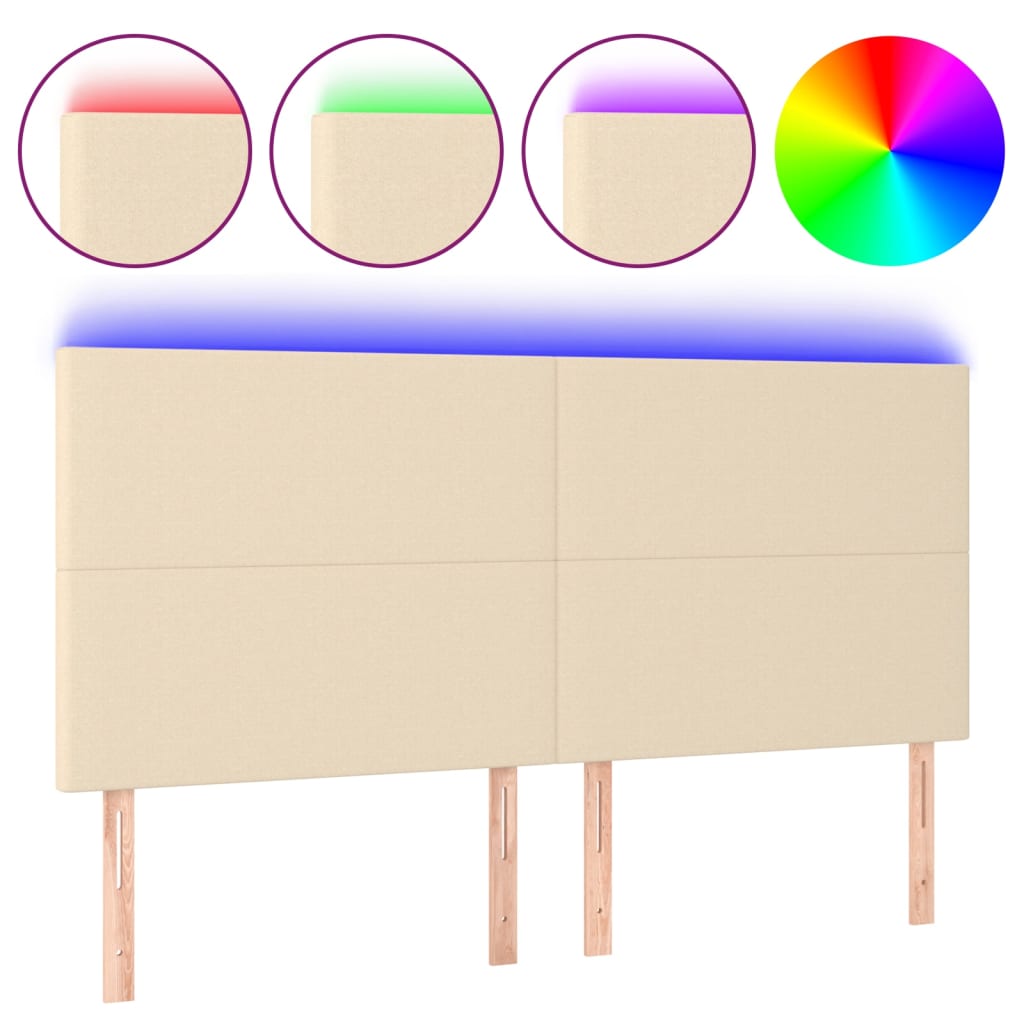 vidaXL Čelo postele s LED krémové 160x5x118/128 cm textil