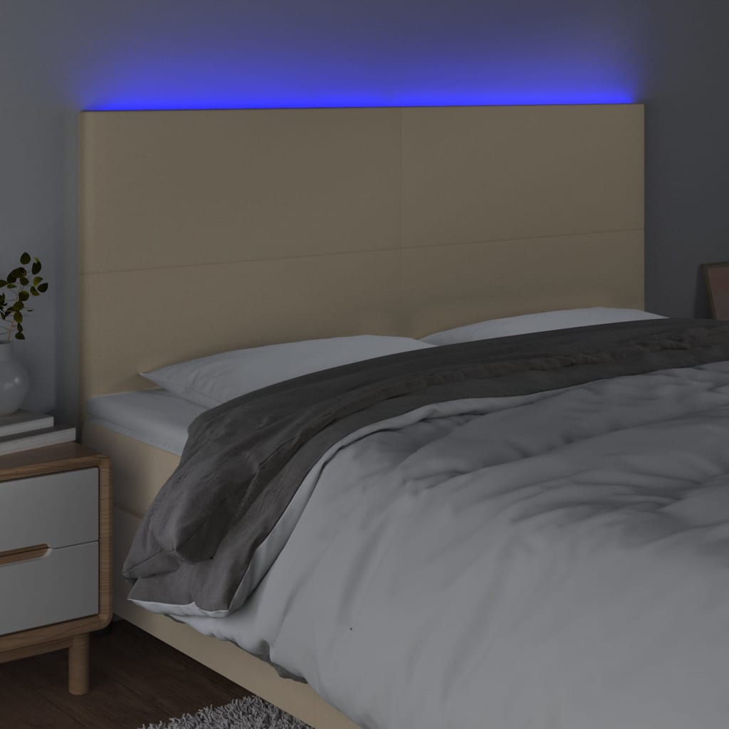 vidaXL Hoofdbord LED 160x5x118/128 cm stof crèmekleurig afbeelding