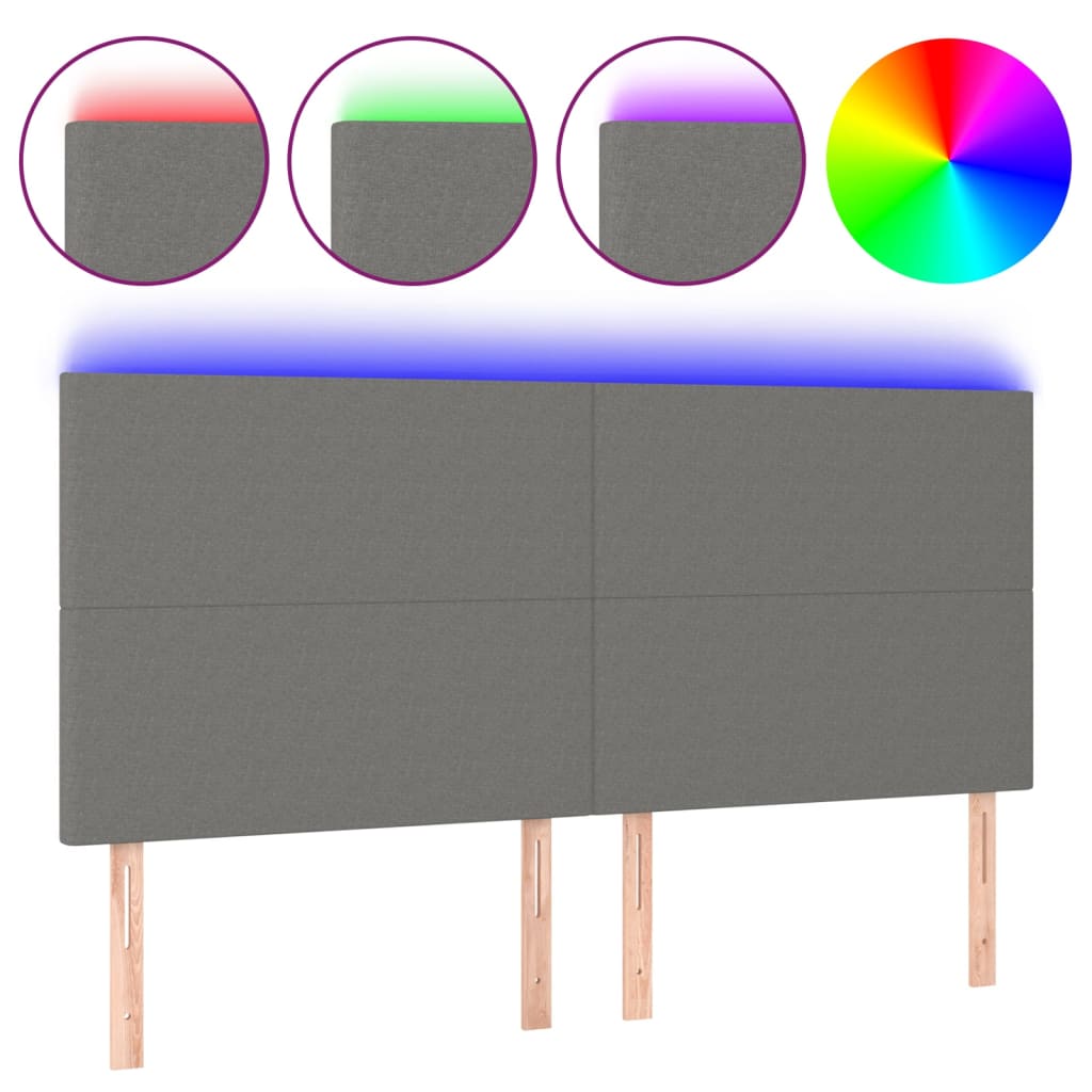 vidaXL Čelo postele s LED tmavě šedé 180x5x118/128 cm textil