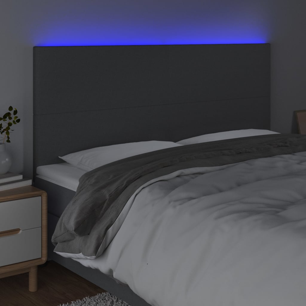 vidaXL Hoofdbord LED 180x5x118/128 cm stof donkergrijs afbeelding
