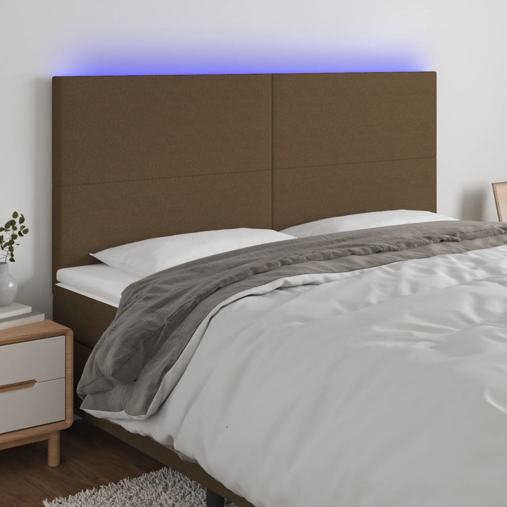 Čelo postele s LED tmavě hnědá 200x5x118/128 cm textil