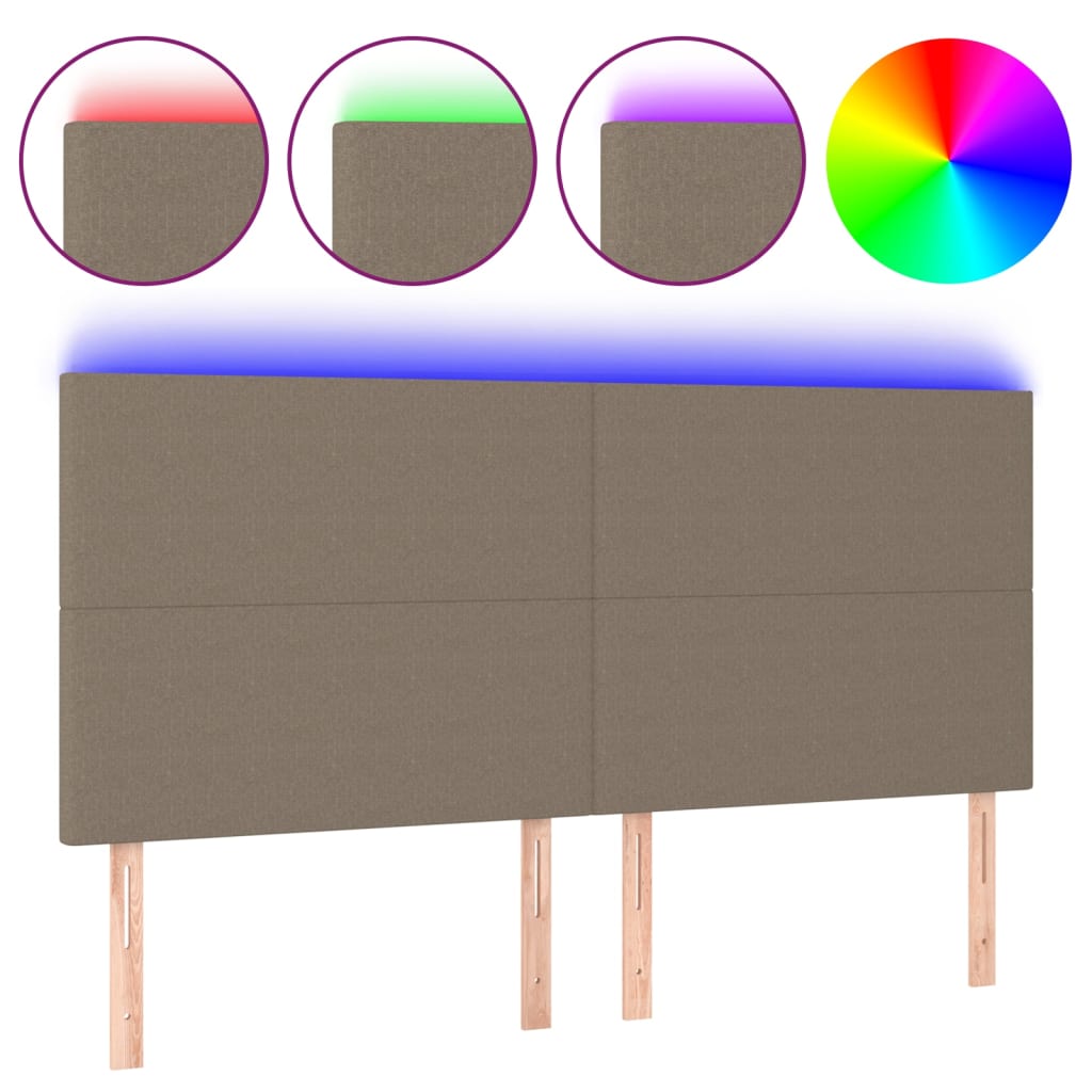 Thumbnail - vidaXL LED Kopfteil Taupe 200x5x118/128 cm Stoff