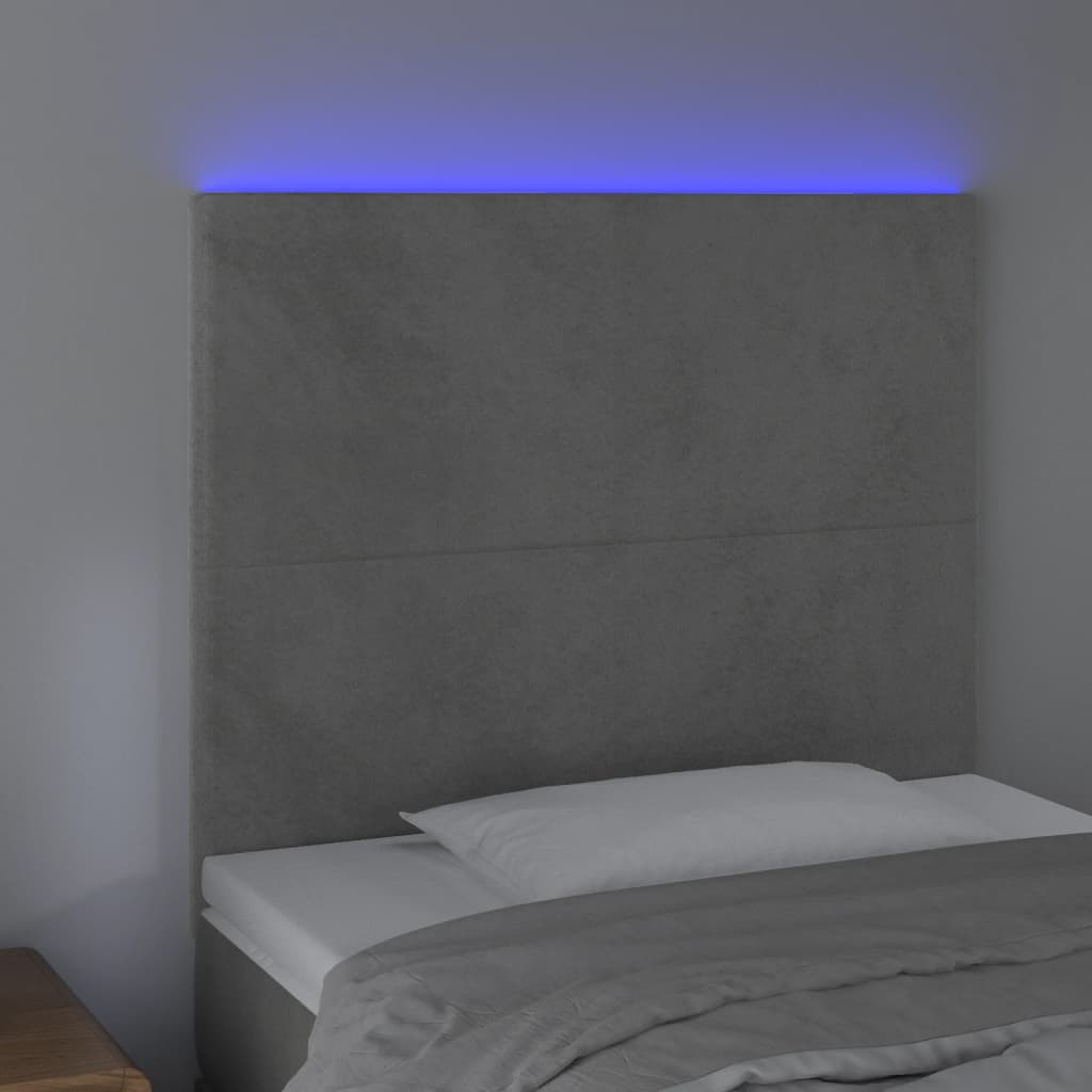 vidaXL Hoofdbord LED 80x5x118/128 cm fluweel lichtgrijs afbeelding