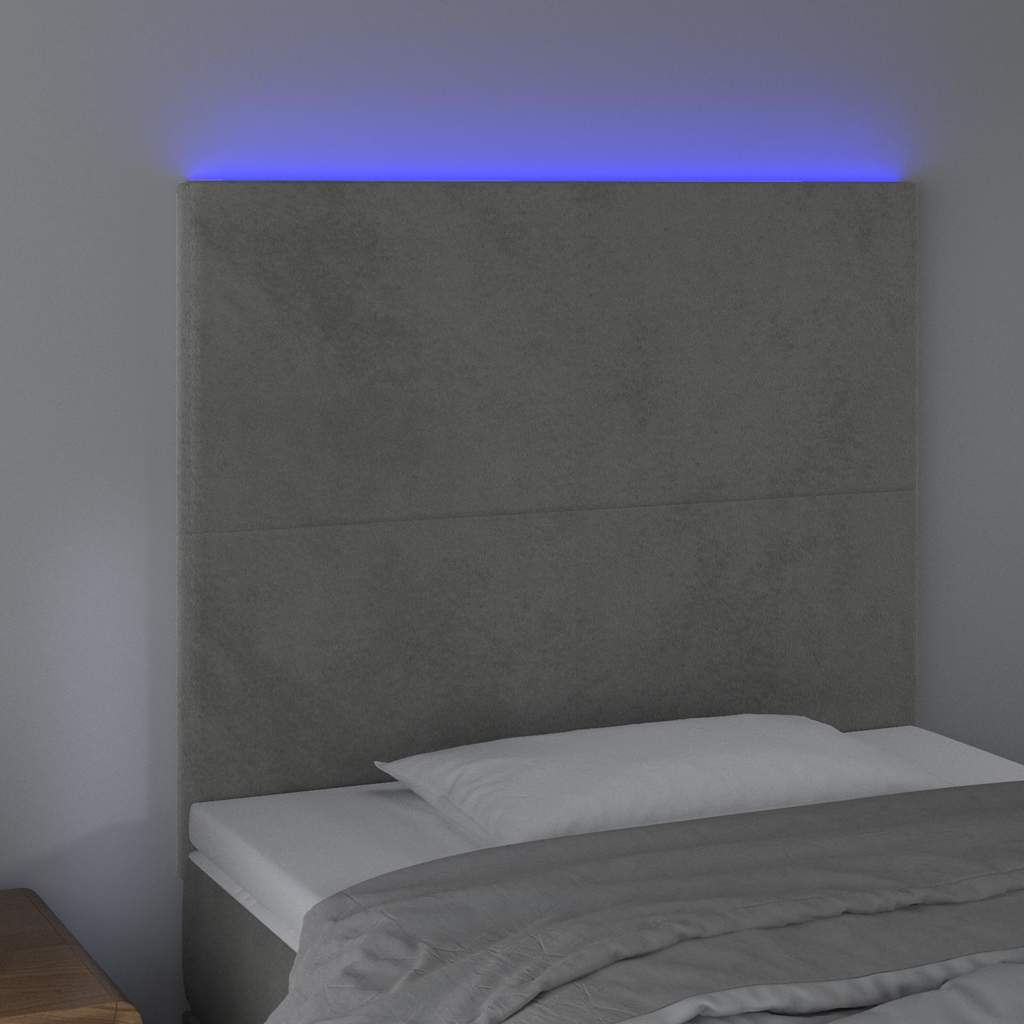 vidaXL Hoofdbord LED 80x5x118/128 cm fluweel lichtgrijs grijs, foto 2