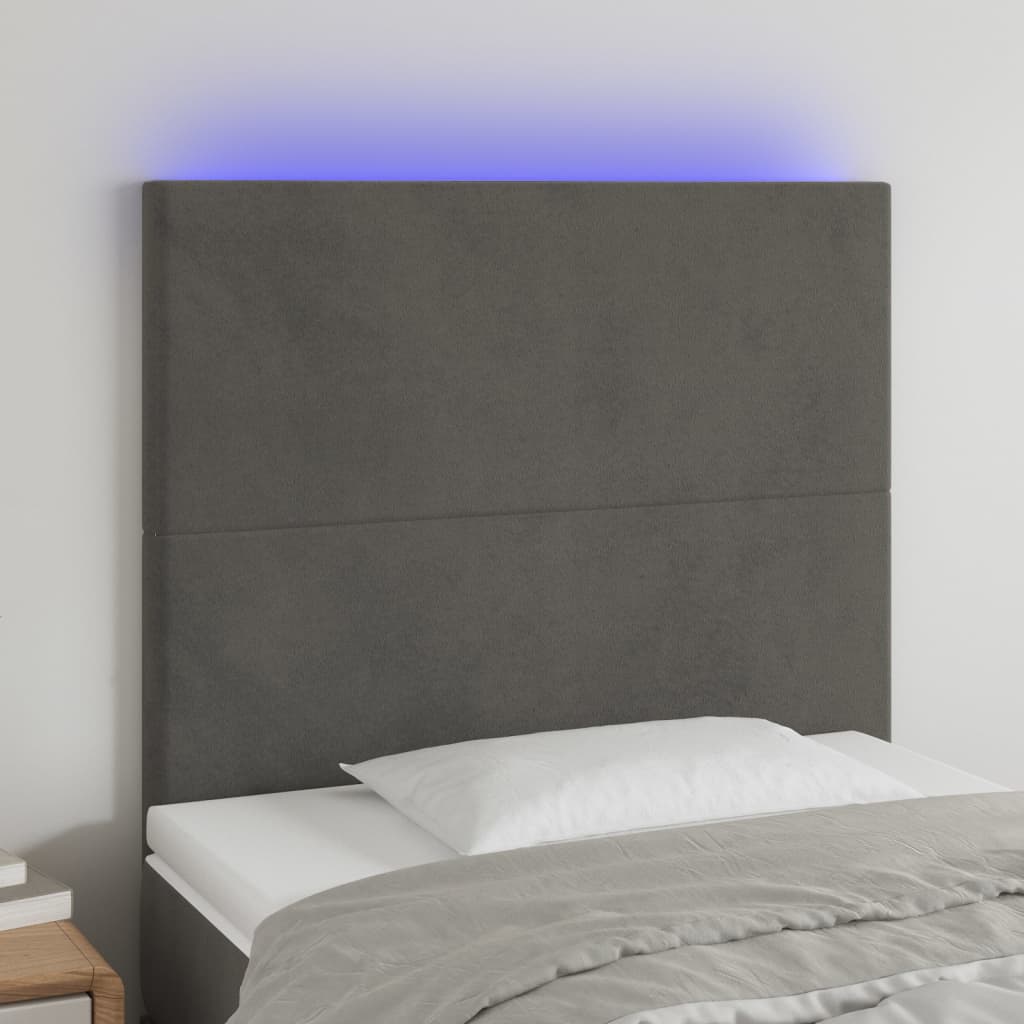 vidaXL sengegavl med LED-lys 80x5x118/128 cm fløjl mørkegrå