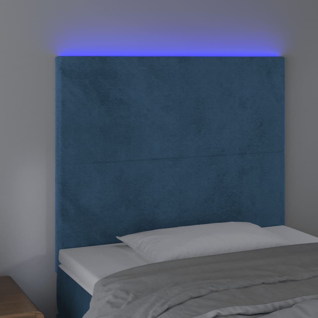 vidaXL Hoofdbord LED 80x5x118/128 cm fluweel donkerblauw afbeelding