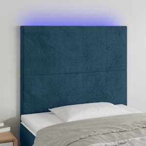 Čelo postele s LED tmavě modré 80x5x118/128 cm samet - obrázek 1