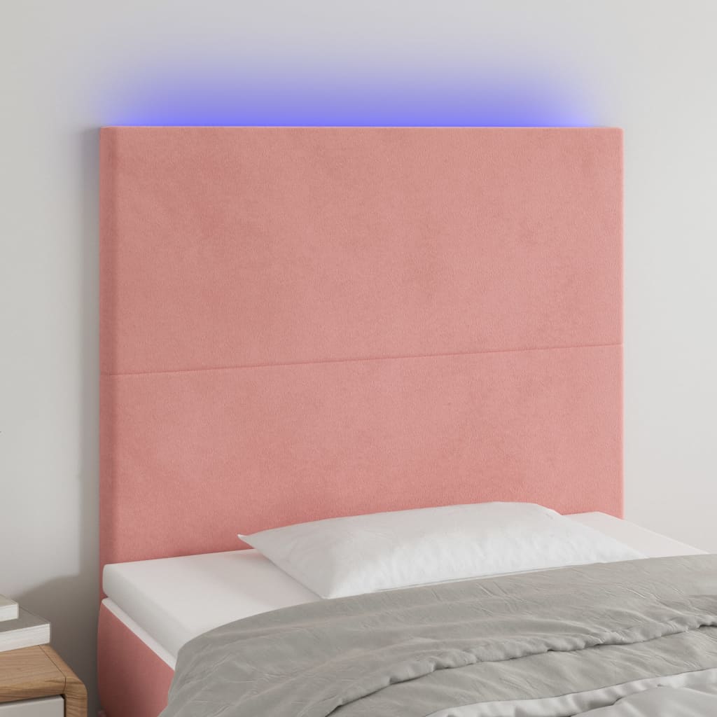 Čelo postele s LED růžové 80x5x118/128 cm samet