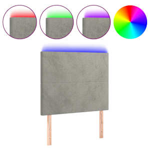 Čelo postele s LED světle šedé 90x5x118/128 cm samet - obrázek 2