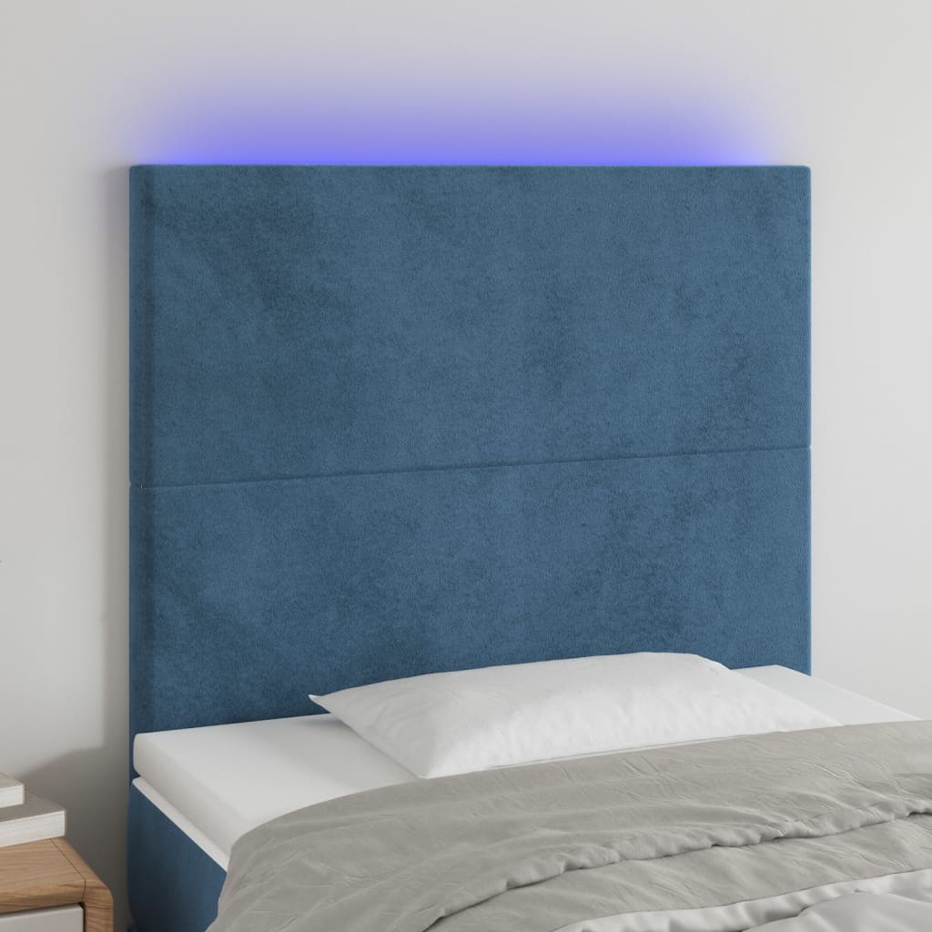 vidaXL Tête de lit à LED Bleu foncé 90x5x118/128 cm Velours
