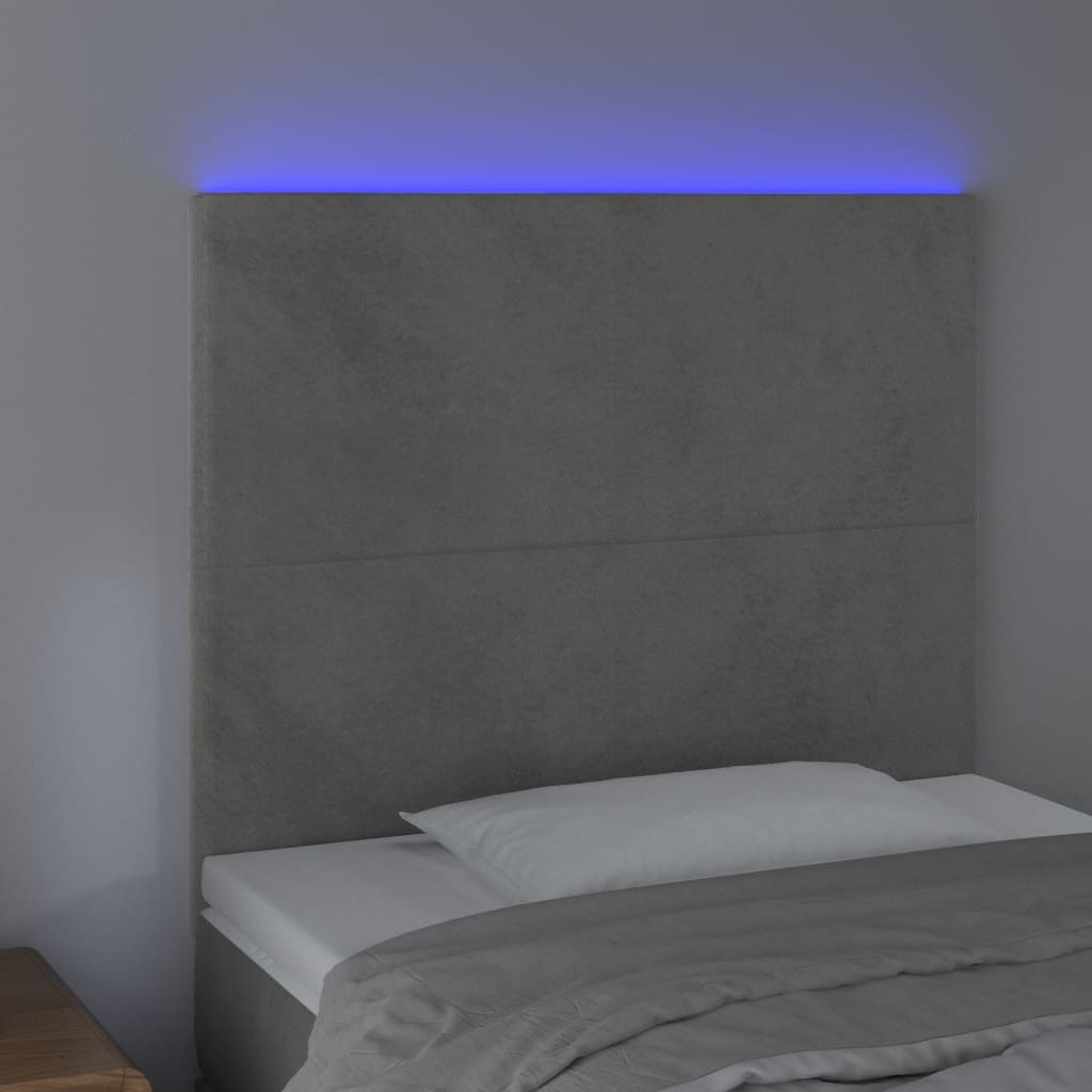 vidaXL Hoofdbord LED 100x5x118/128 cm fluweel lichtgrijs afbeelding