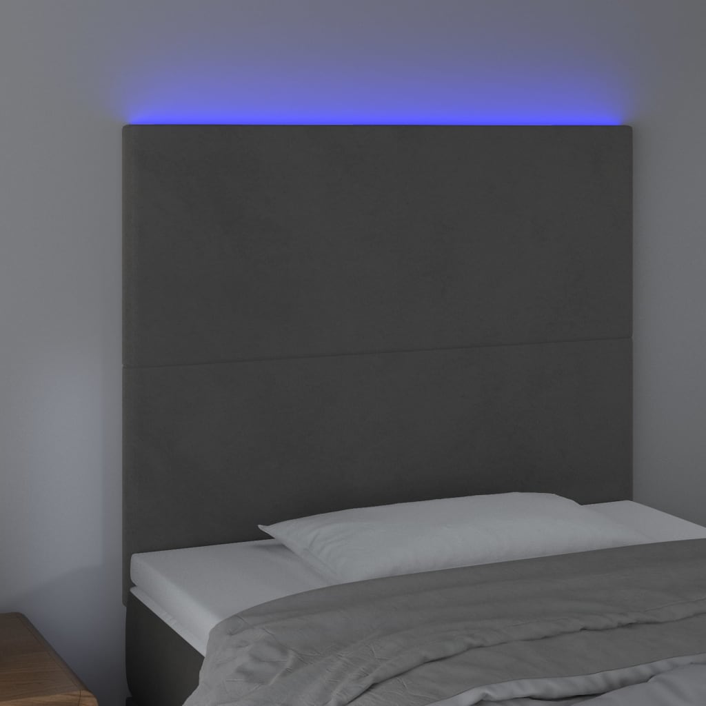 vidaXL Hoofdbord LED 100x5x118/128 cm fluweel donkergrijs afbeelding