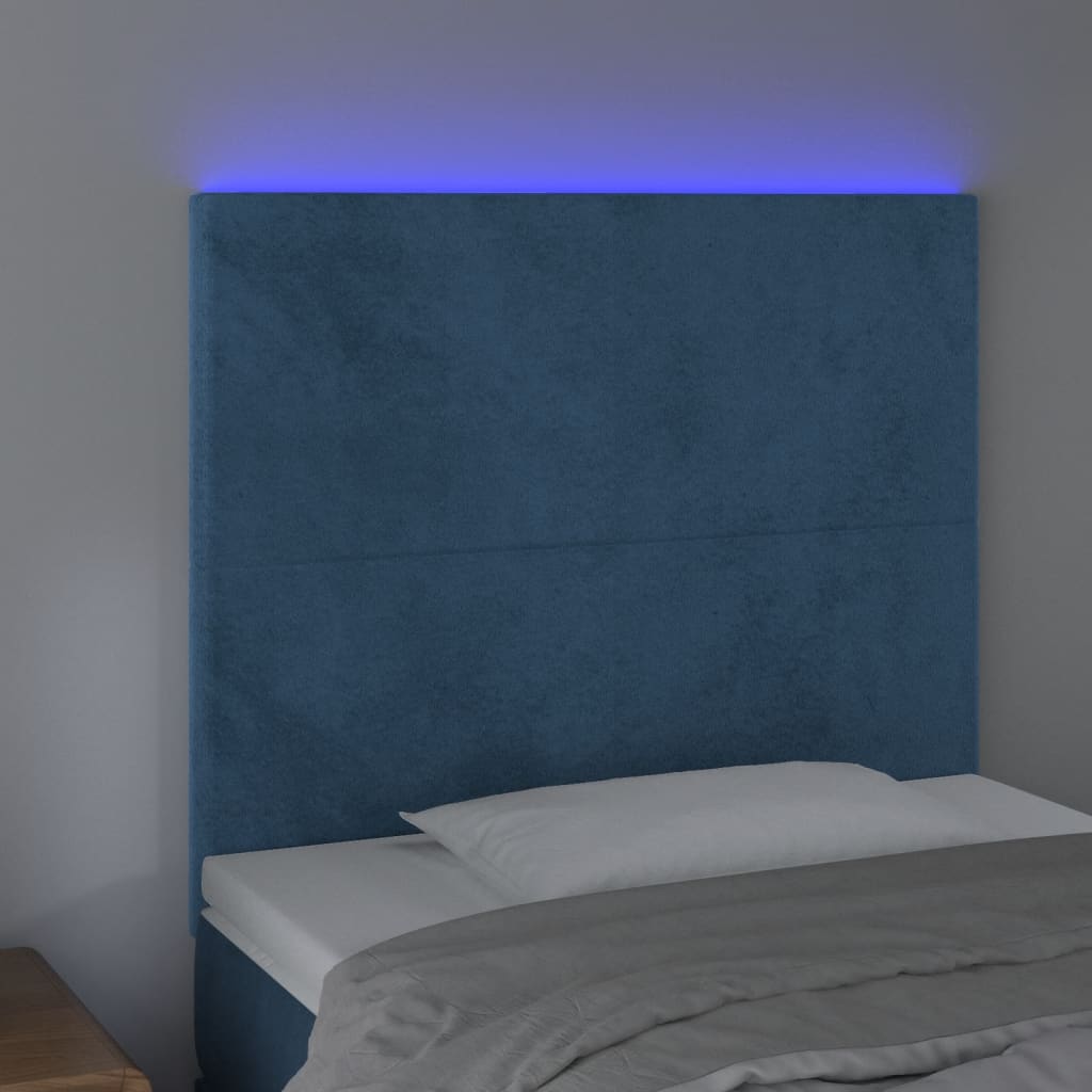 vidaXL Hoofdbord LED 100x5x118/128 cm fluweel donkerblauw afbeelding
