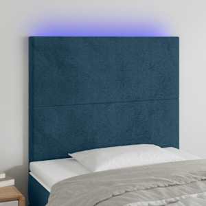 Čelo postele s LED tmavě modré 100x5x118/128 cm samet - obrázek 1