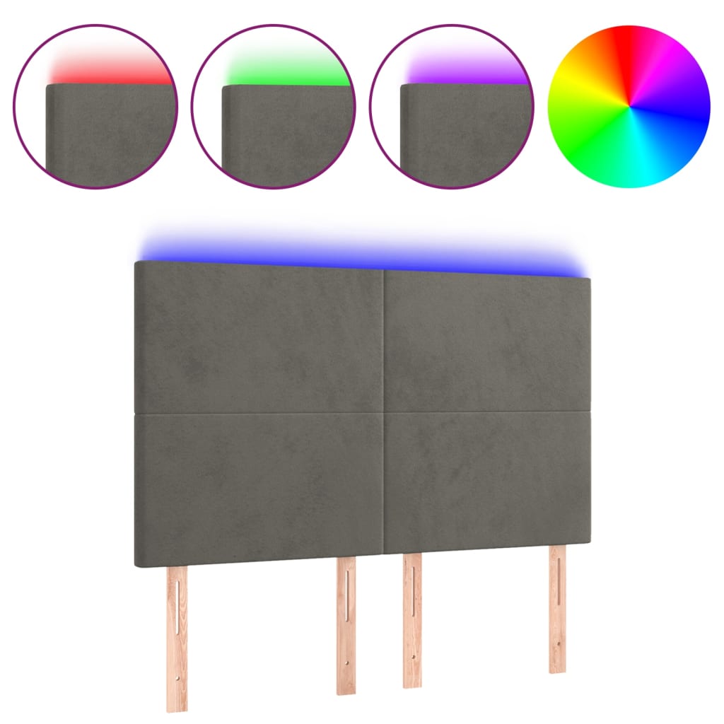 vidaXL Čelo postele s LED tmavě šedé 144x5x118/128 cm samet