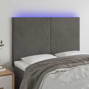 Čelo postele s LED tmavě šedé 144x5x118/128 cm samet - obrázek 1