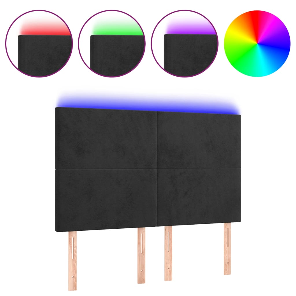 vidaXL Čelo postele s LED černé 144x5x118/128 cm samet