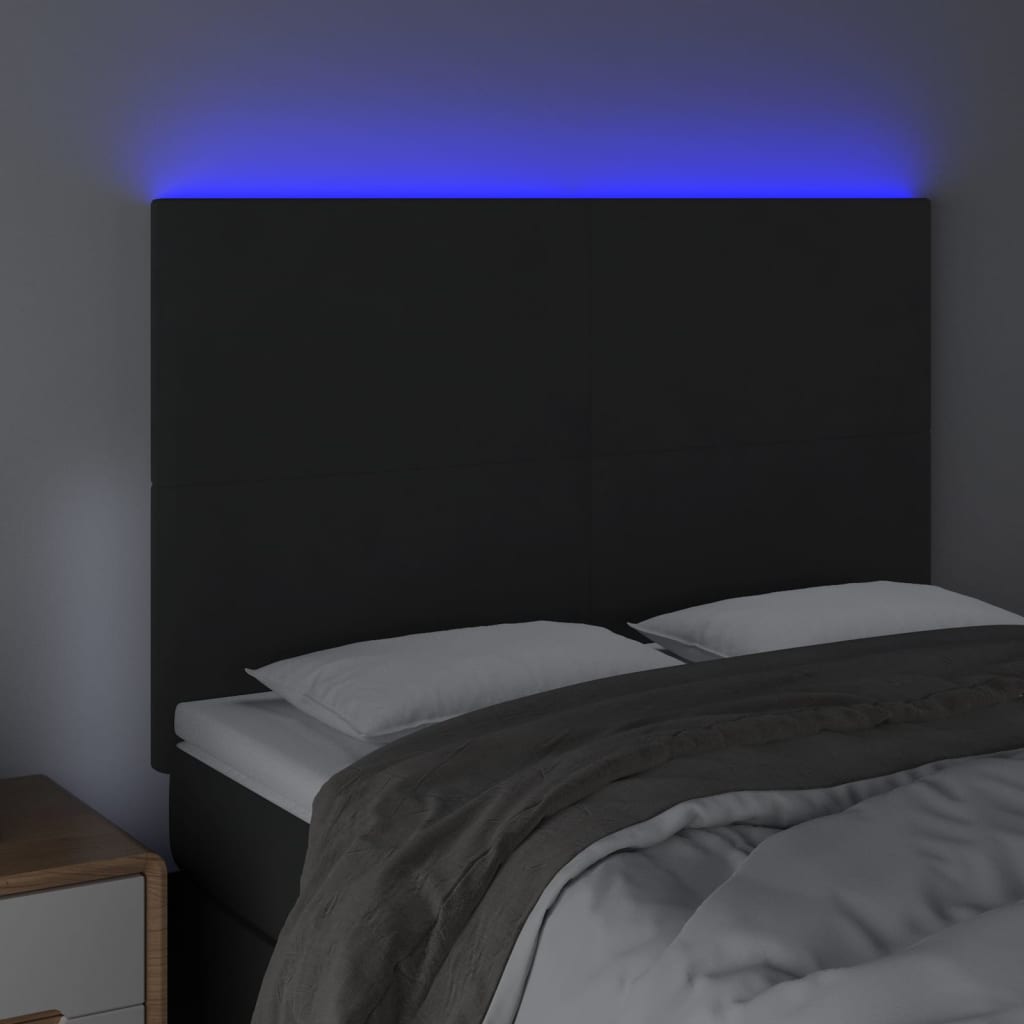 vidaXL Hoofdbord LED 144x5x118/128 cm fluweel zwart afbeelding