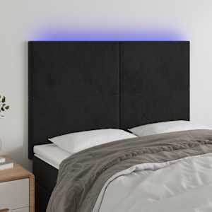 Čelo postele s LED černé 144x5x118/128 cm samet - obrázek 1