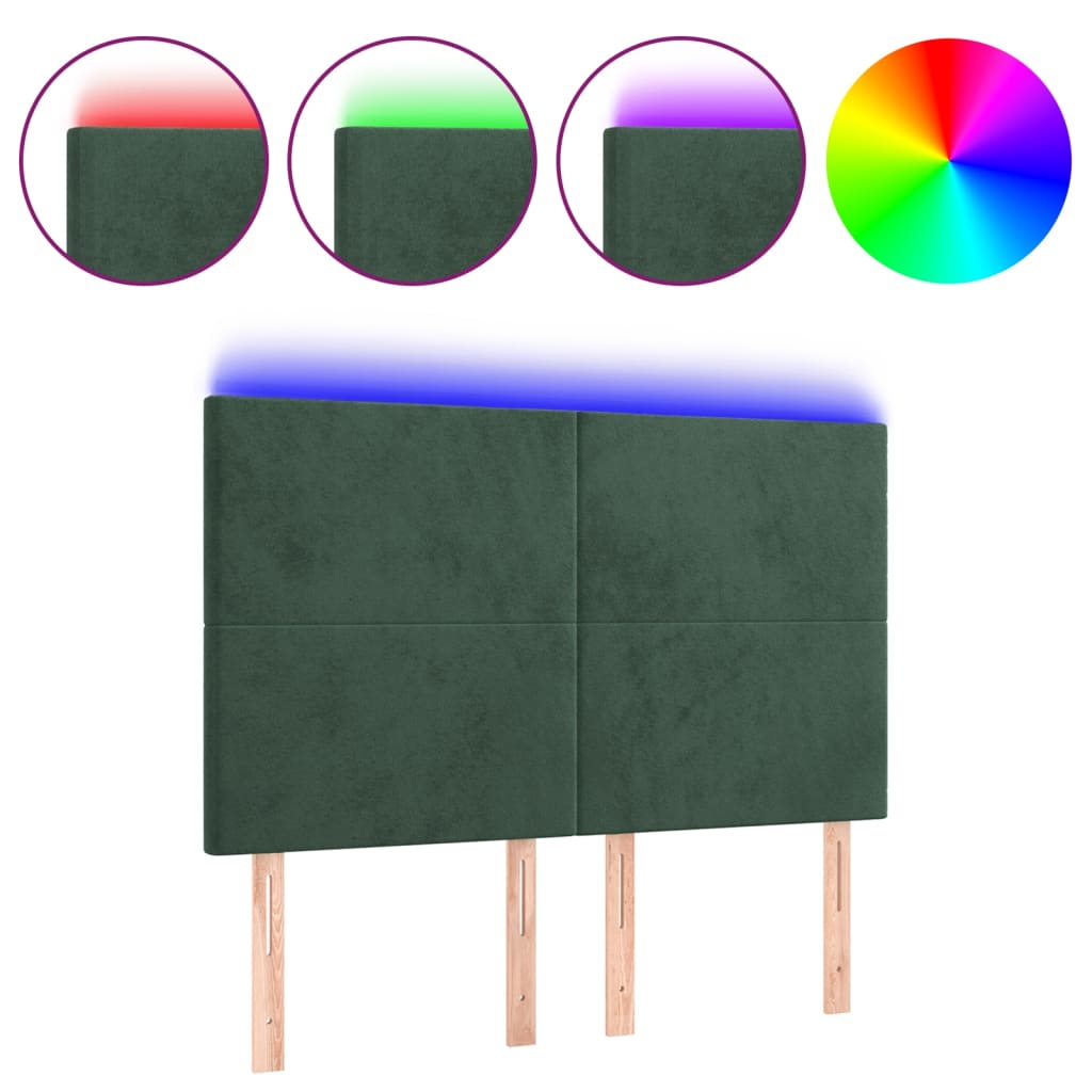 vidaXL Hoofdbord LED 144x5x118/128 cm fluweel donkergroen