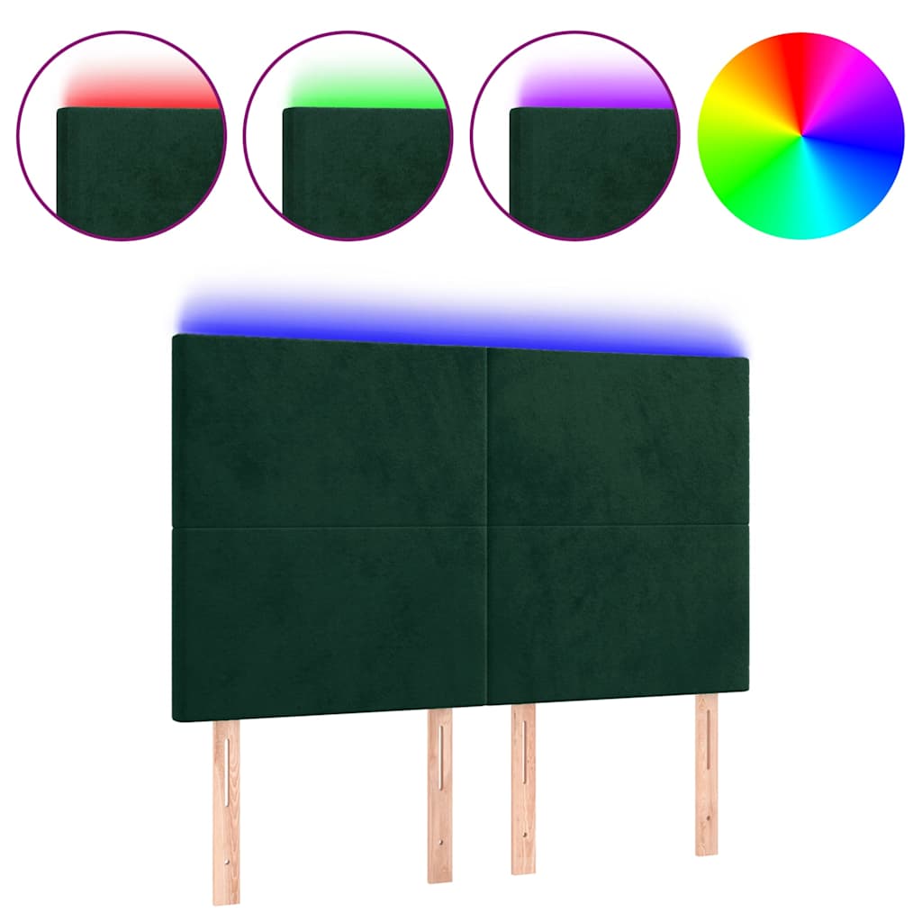 vidaXL Hoofdbord LED 144x5x118/128 cm fluweel donkergroen groen, foto 3
