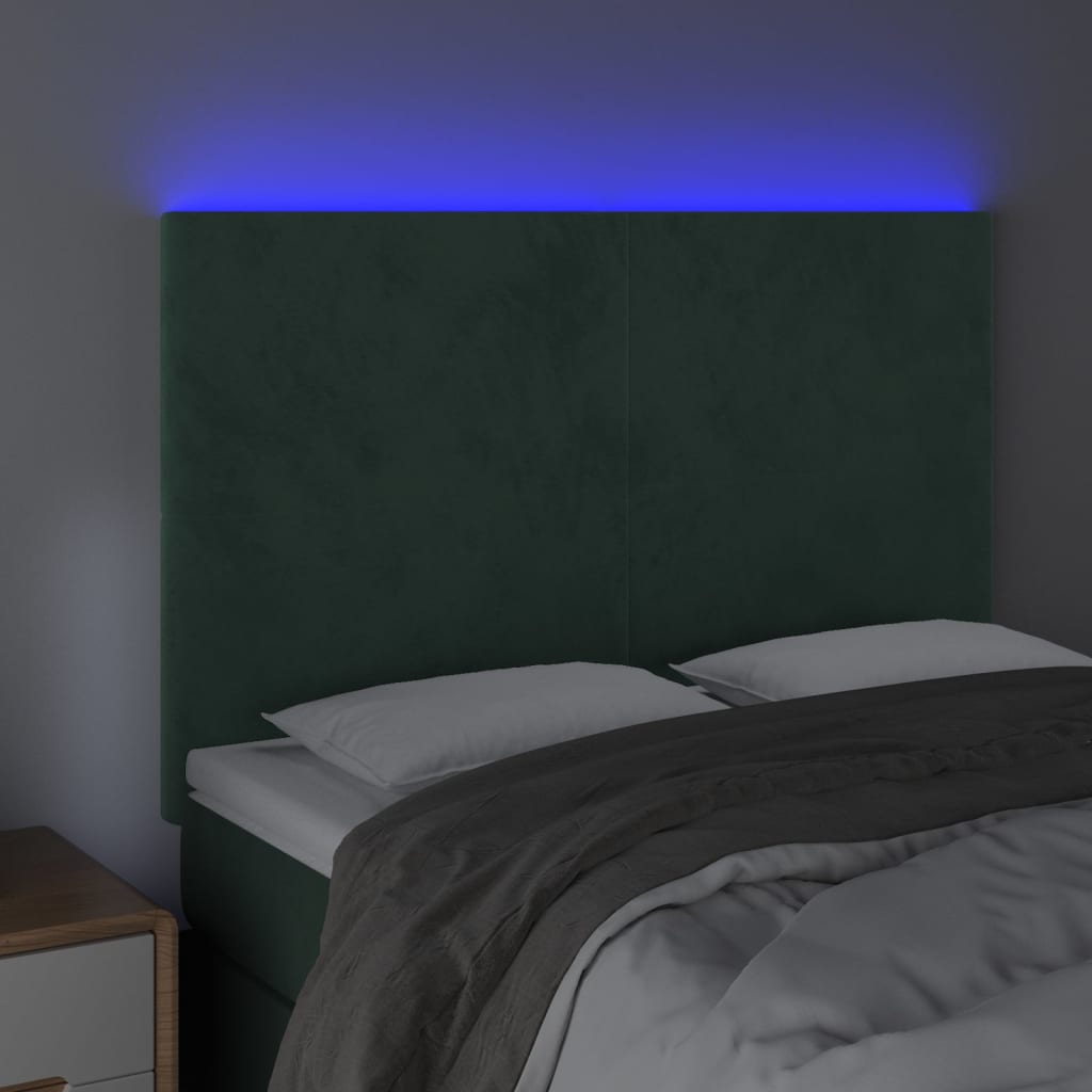 vidaXL Hoofdbord LED 144x5x118/128 cm fluweel donkergroen afbeelding
