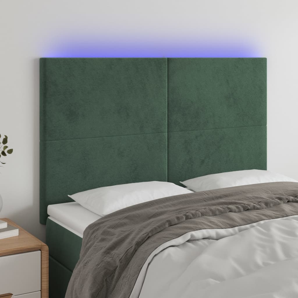 Čelo postele s LED tmavě zelená 144x5x118/128 cm samet