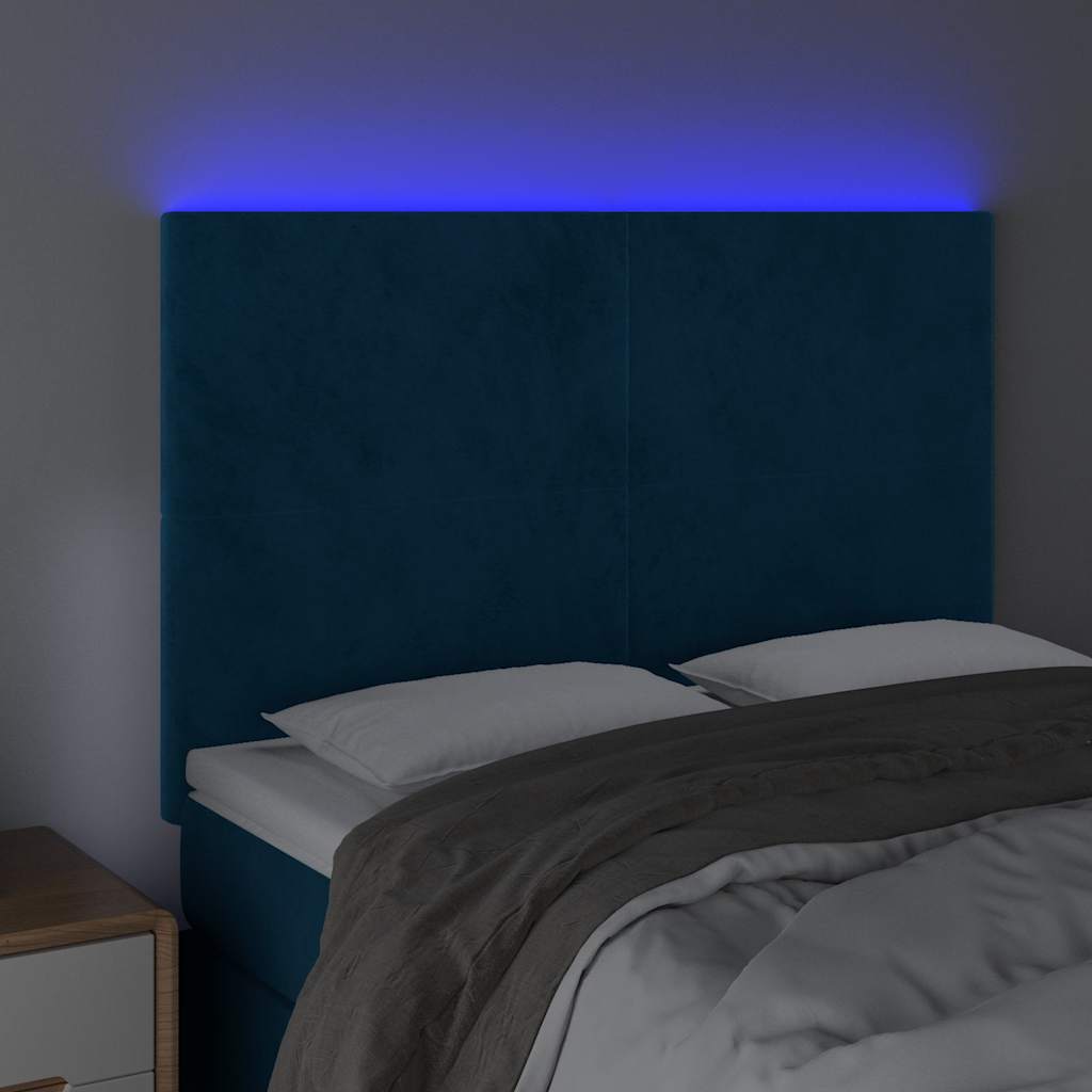 vidaXL Hoofdbord LED 144x5x118/128 cm fluweel donkerblauw blauw, foto 2
