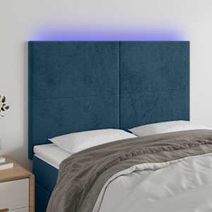 Čelo postele s LED tmavě modré 144x5x118/128 cm samet - obrázek 1