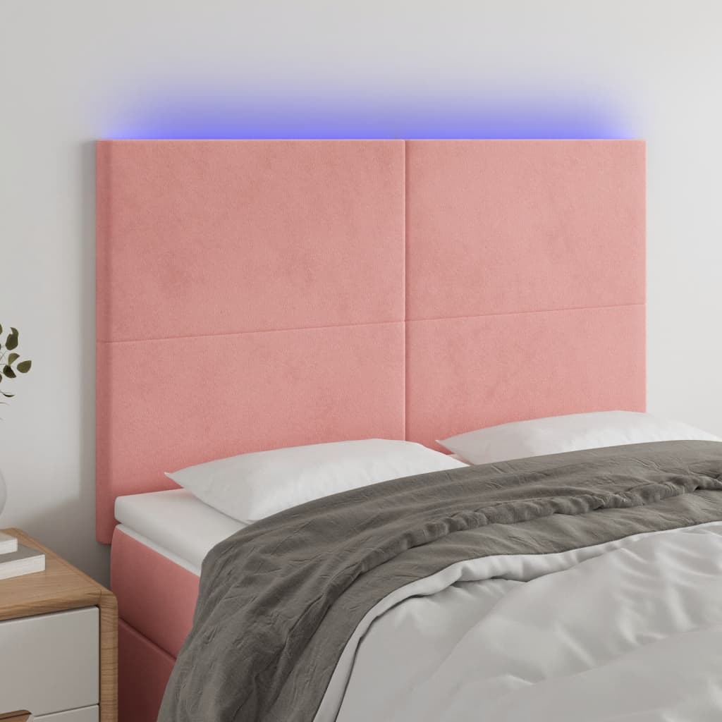 Čelo postele s LED růžové 144x5x118/128 cm samet