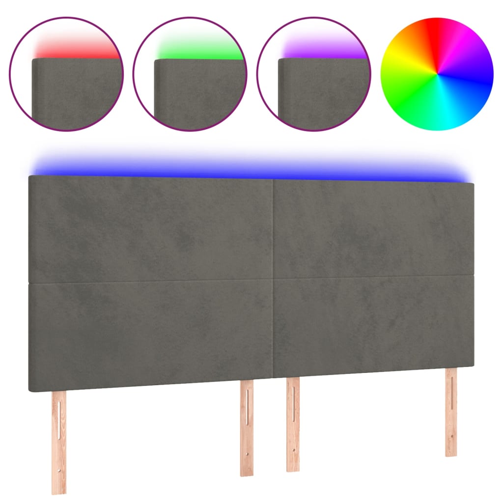 vidaXL Čelo postele s LED tmavě šedé 160x5x118/128 cm samet