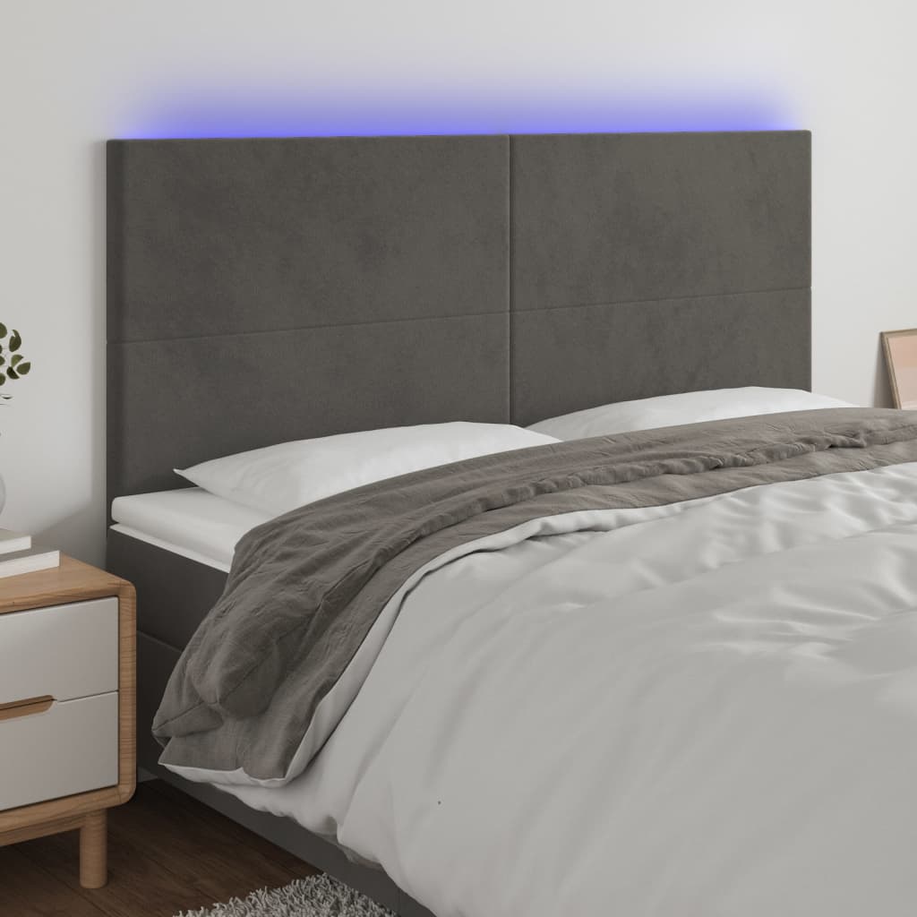 Thumbnail - vidaXL LED Kopfteil Dunkelgrau 160x5x118/128 cm Samt