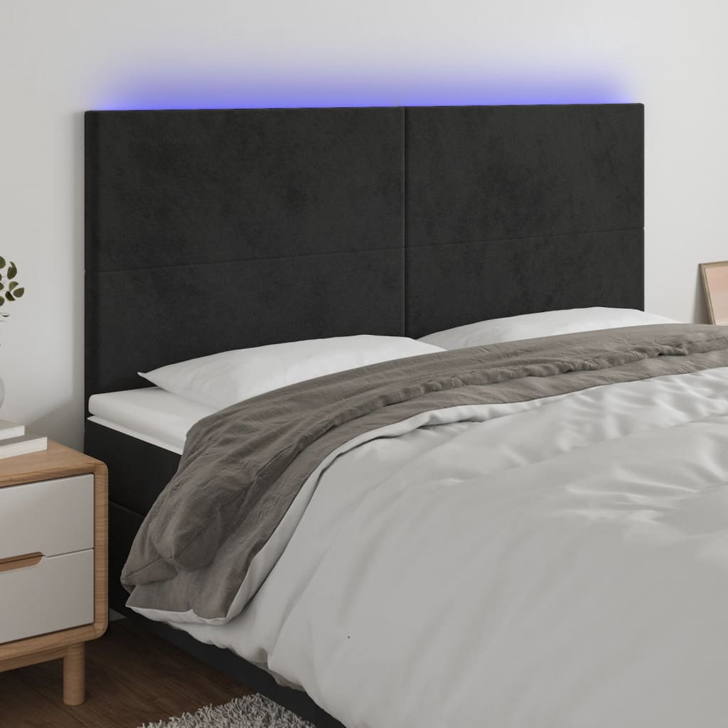 vidaXL TÄƒblie de pat cu LED, negru, 160x5x118/128 cm, catifea