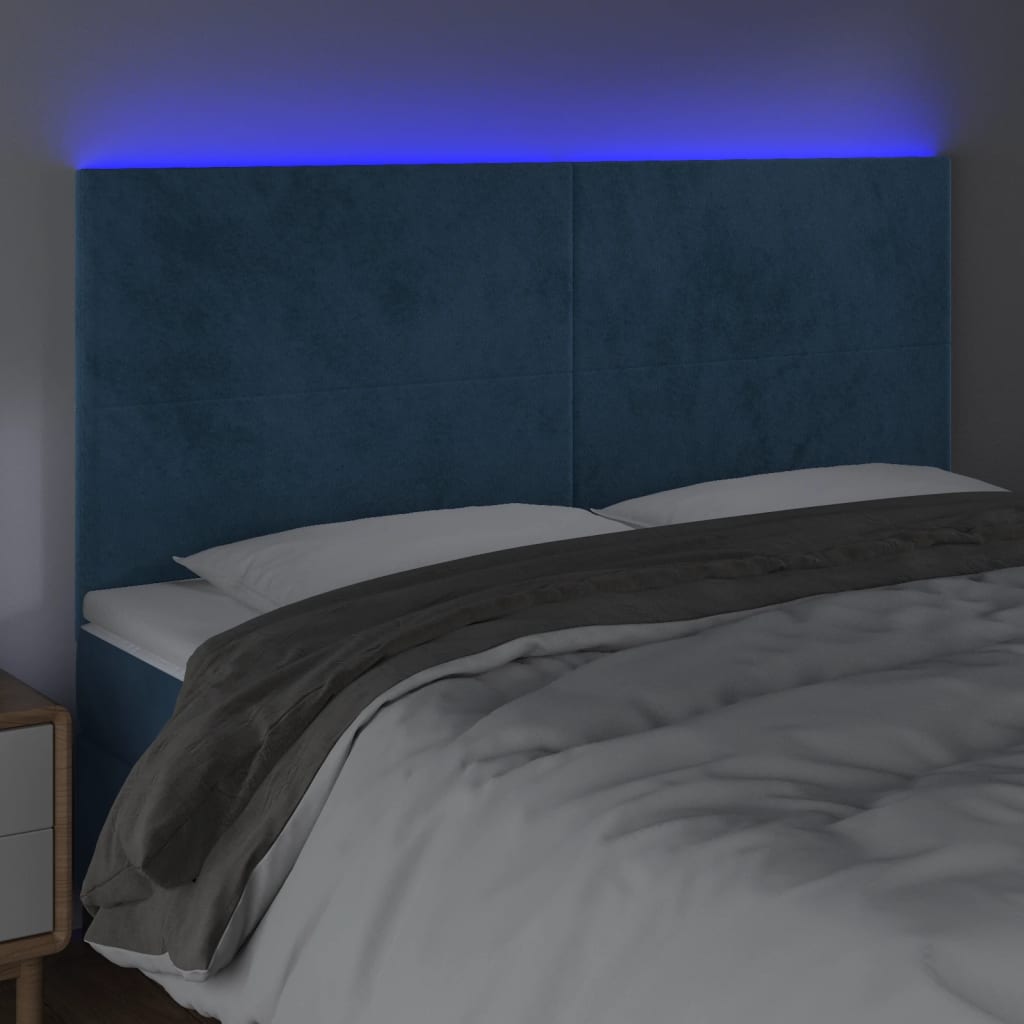 vidaXL Hoofdbord LED 160x5x118/128 cm fluweel donkerblauw afbeelding
