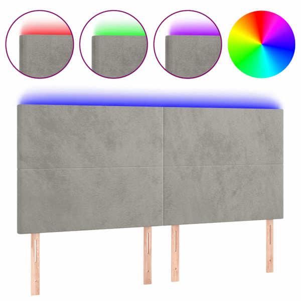 vidaXL LED-voodipeats, helehall, 180x5x118/128 cm, samet